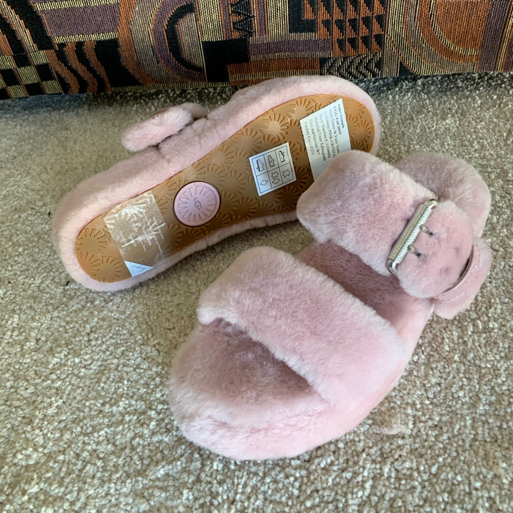 Fuzzy Pink UGG slides